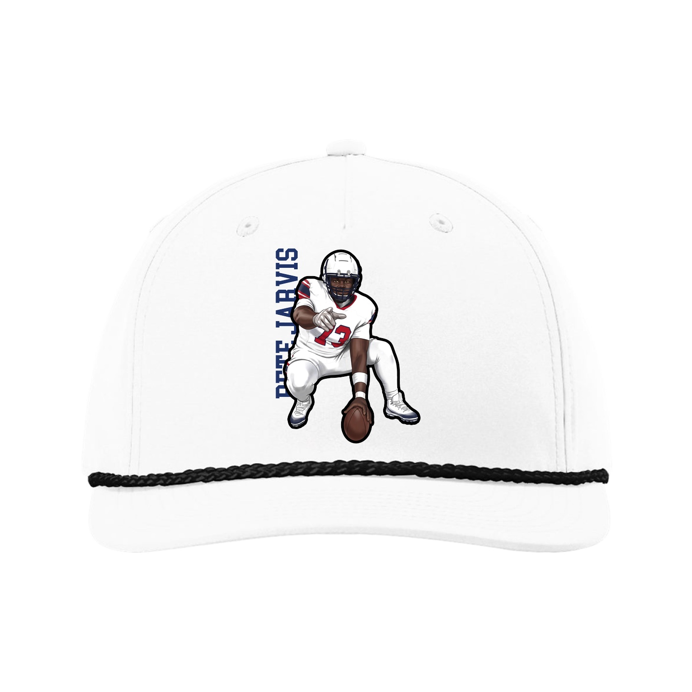 Five-Panel Classic Rope Cap — Name Vertical in White