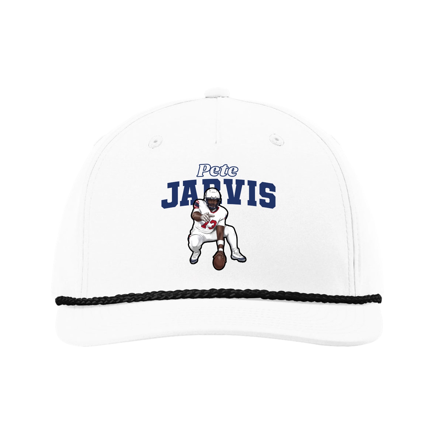 Five-Panel Classic Rope Cap — Name Arch in White