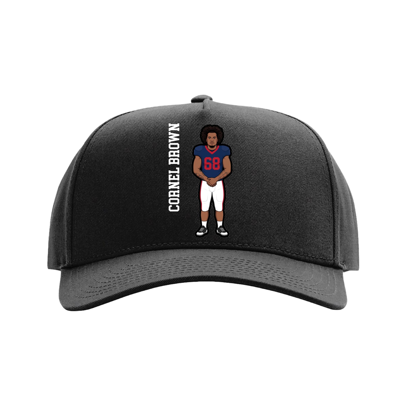 Full Fabric Five-Panel Champ Cap — Name Vertical in Black
