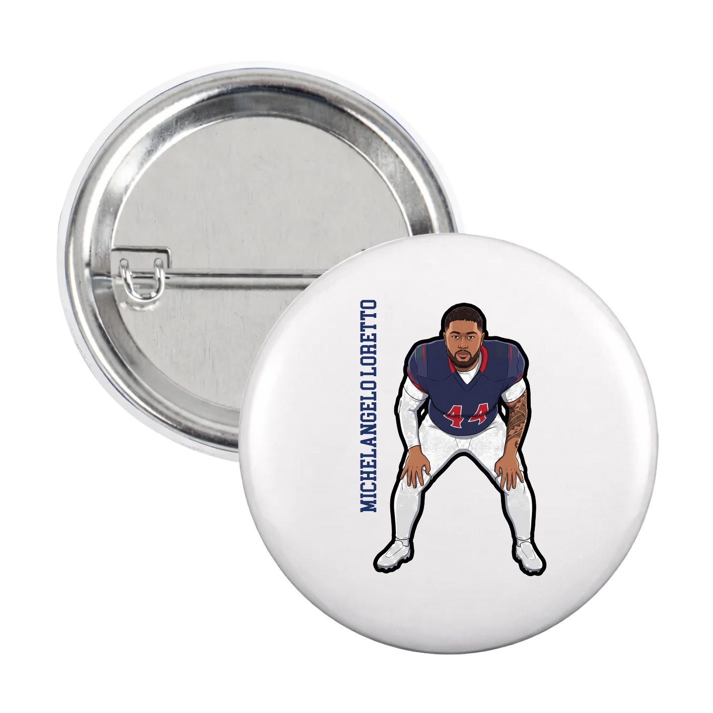 Game Day Button — Name Vertical in White