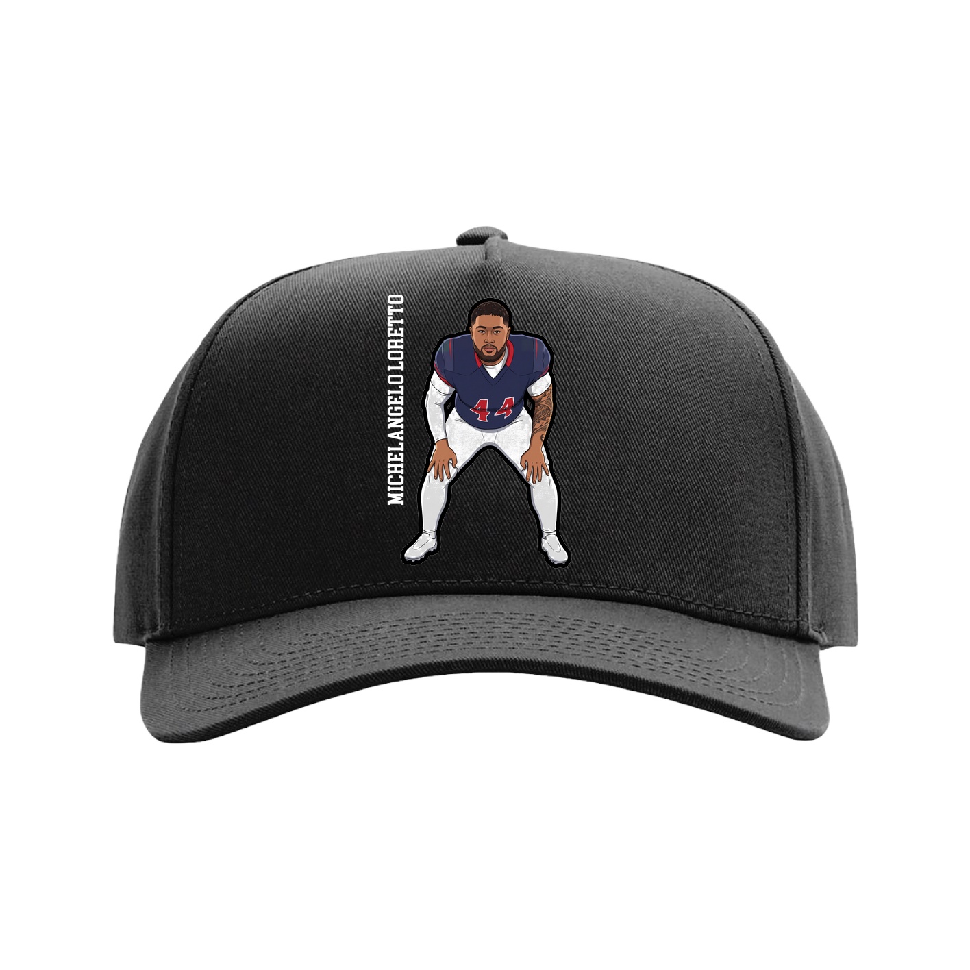 Full Fabric Five-Panel Champ Cap — Name Vertical in Black