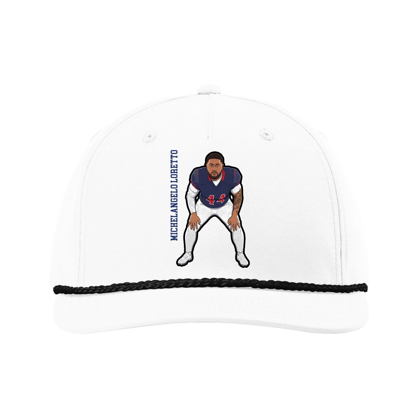 Five-Panel Classic Rope Cap — Name Vertical in White
