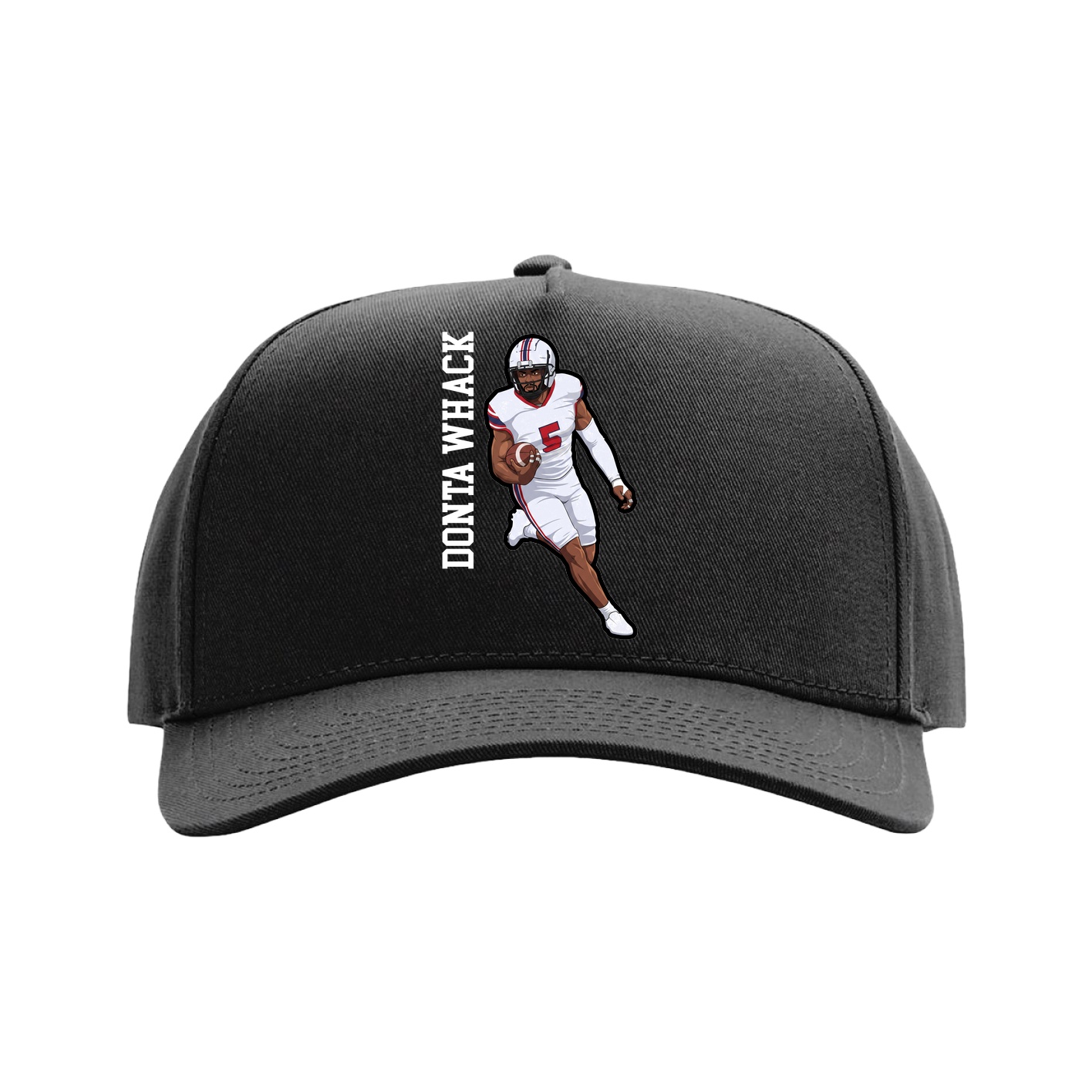 Full Fabric Five-Panel Champ Cap — Name Vertical in Black