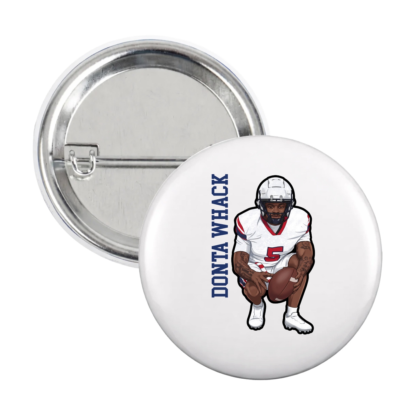 Game Day Button — Name Vertical in White