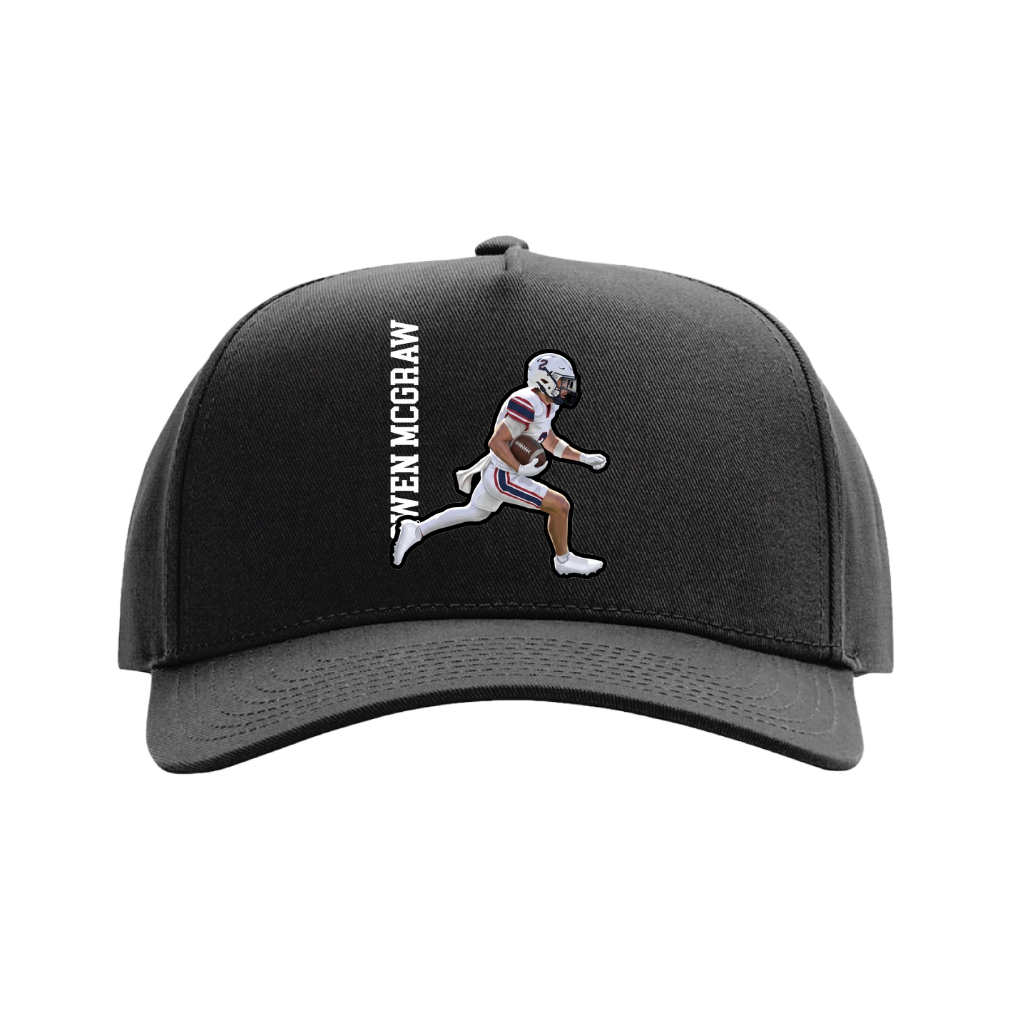 Full Fabric Five-Panel Champ Cap — Name Vertical in Black