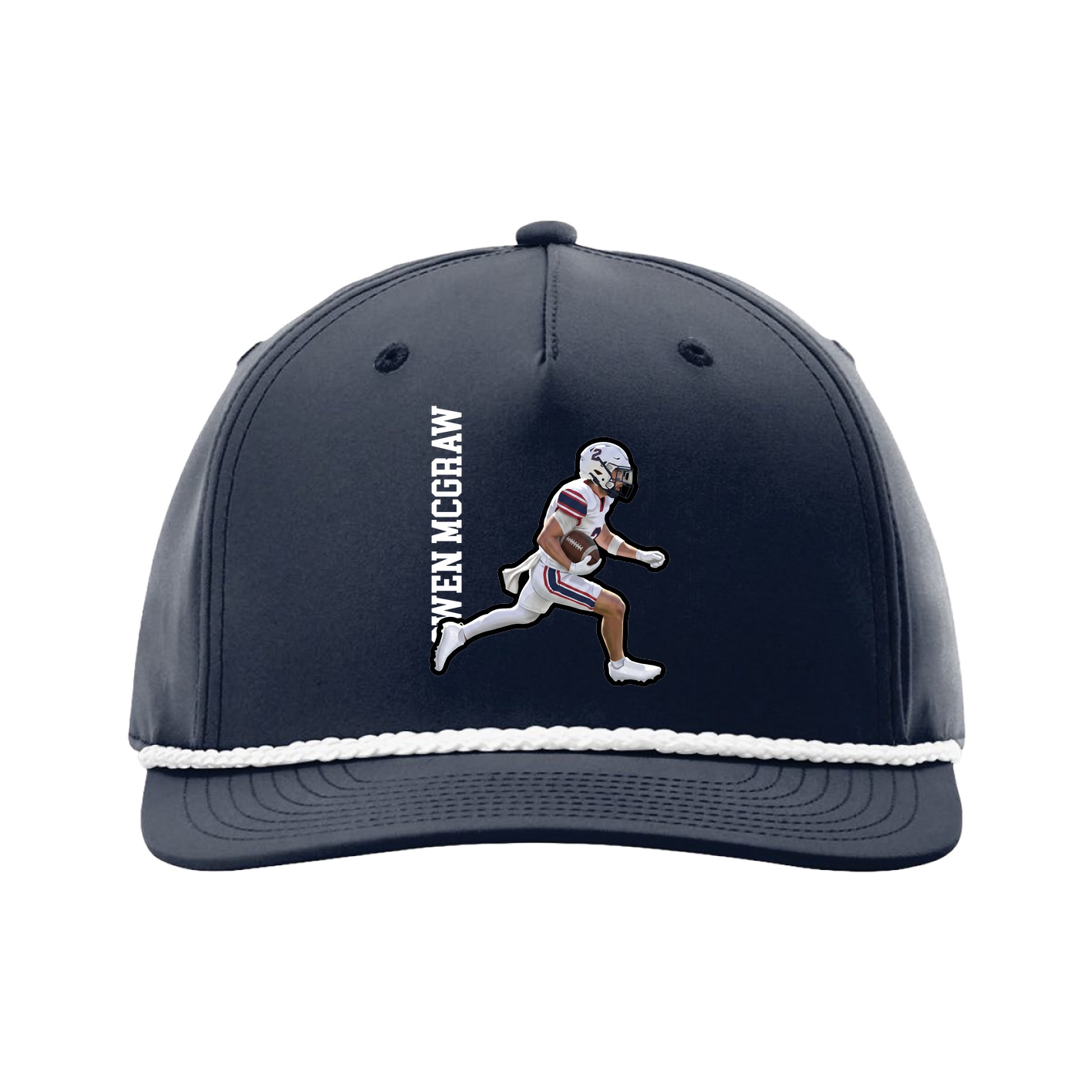 Five-Panel Classic Rope Cap — Name Vertical in Navy