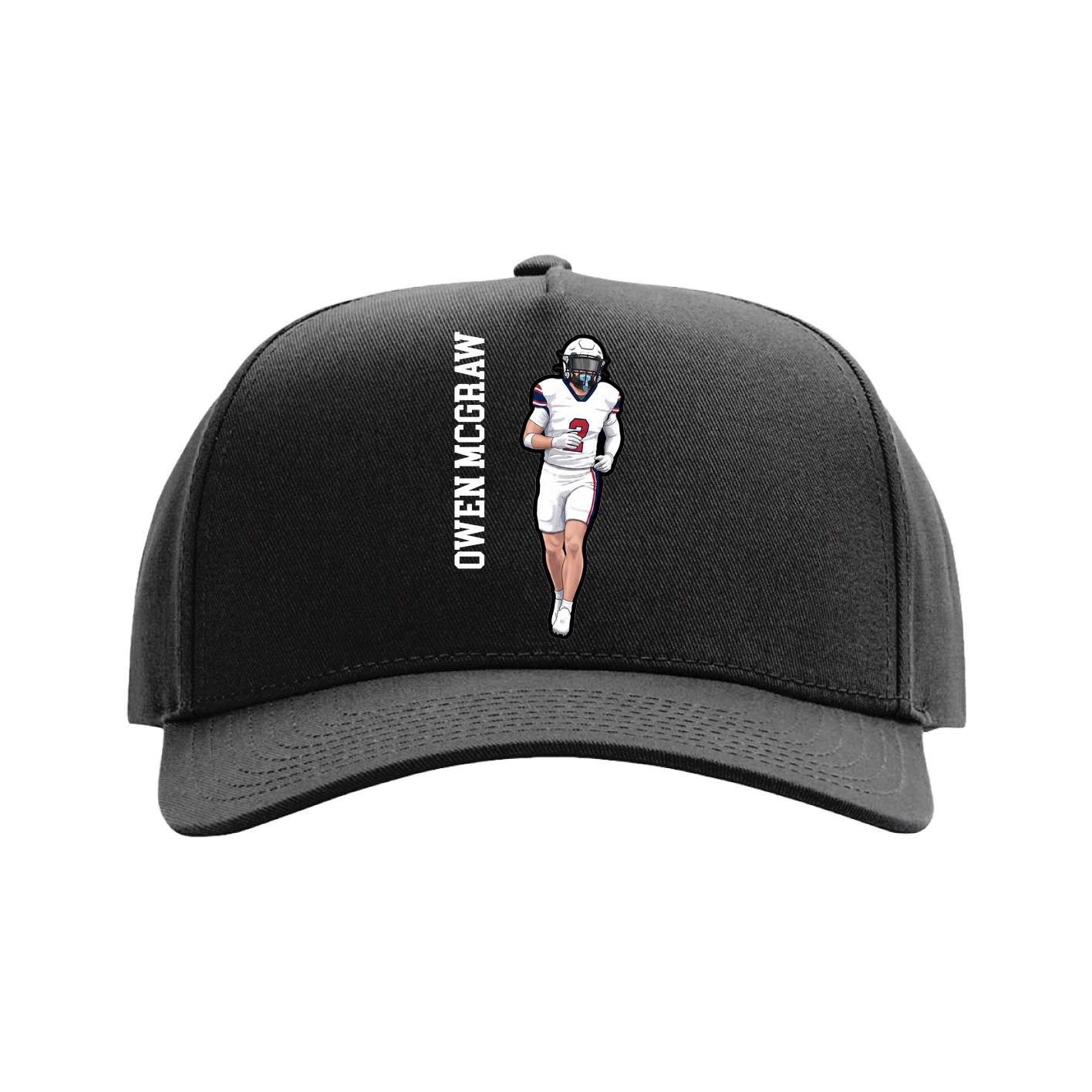Full Fabric Five-Panel Champ Cap — Name Vertical in Black