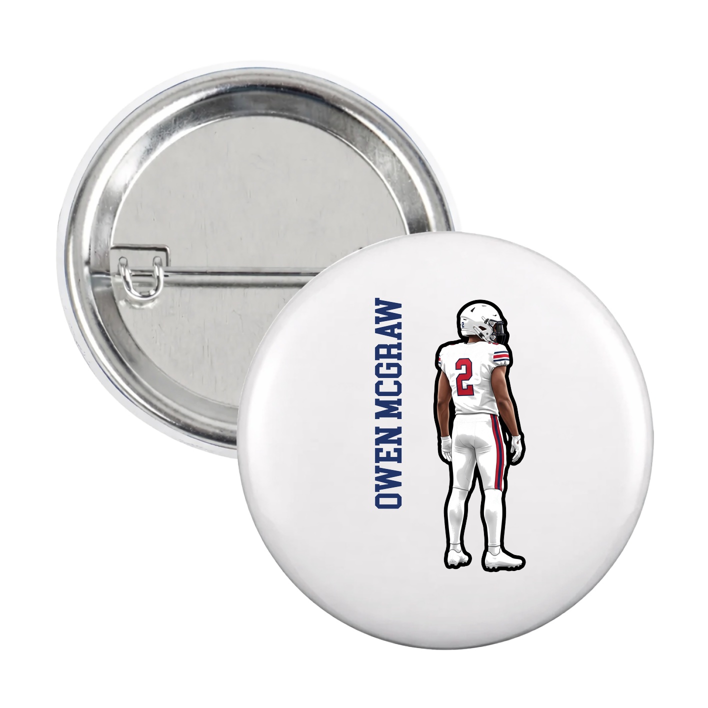 Game Day Button — Name Vertical in White