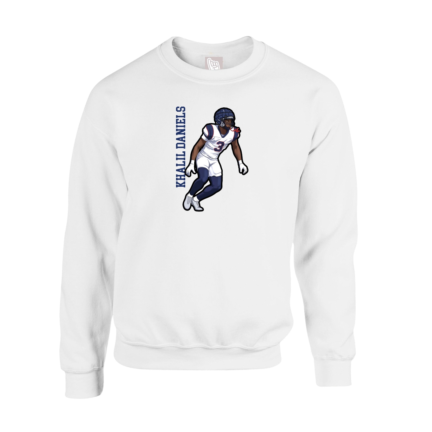 Fleece Crew — Name Vertical in White