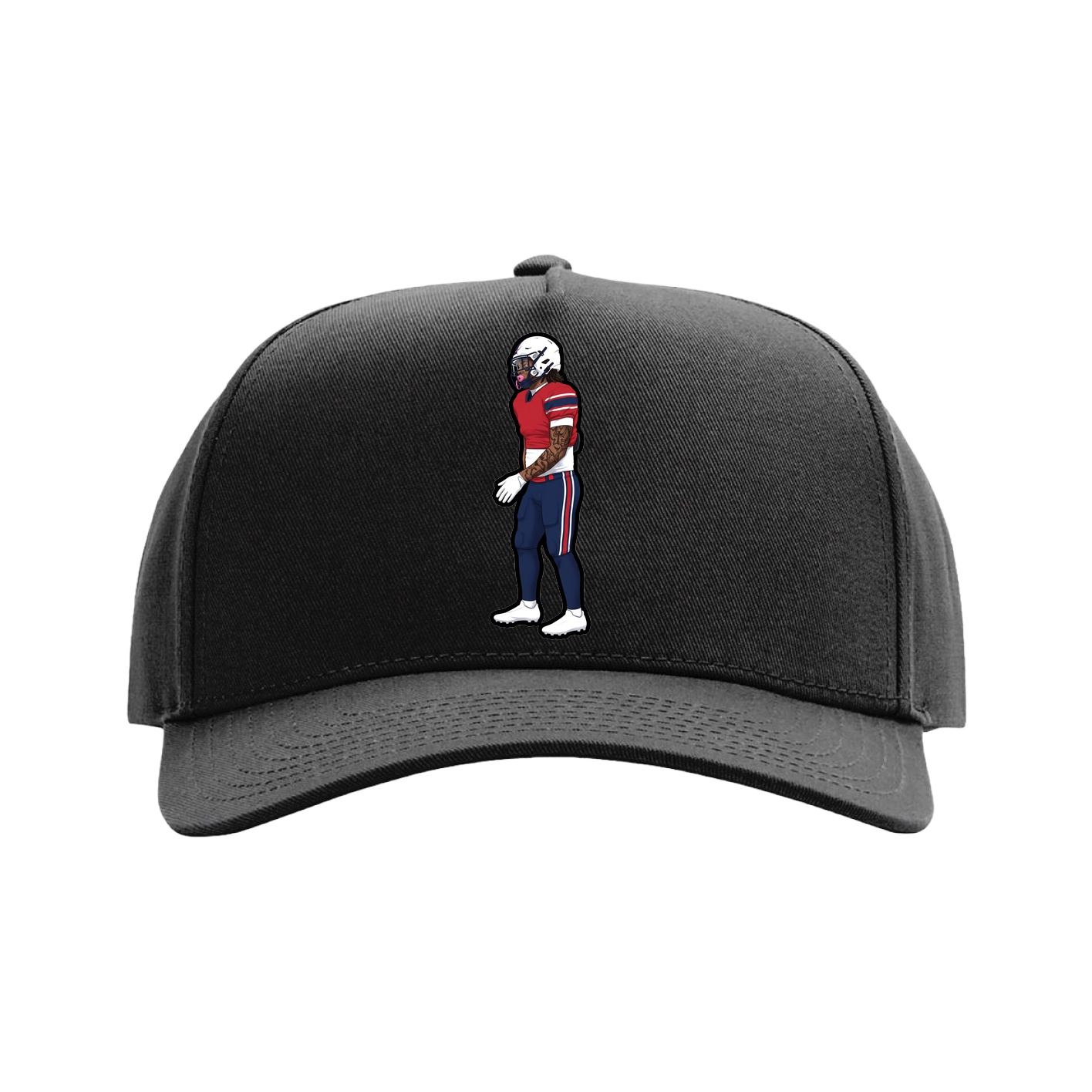 Full Fabric Five-Panel Champ Cap — Name Vertical in Black