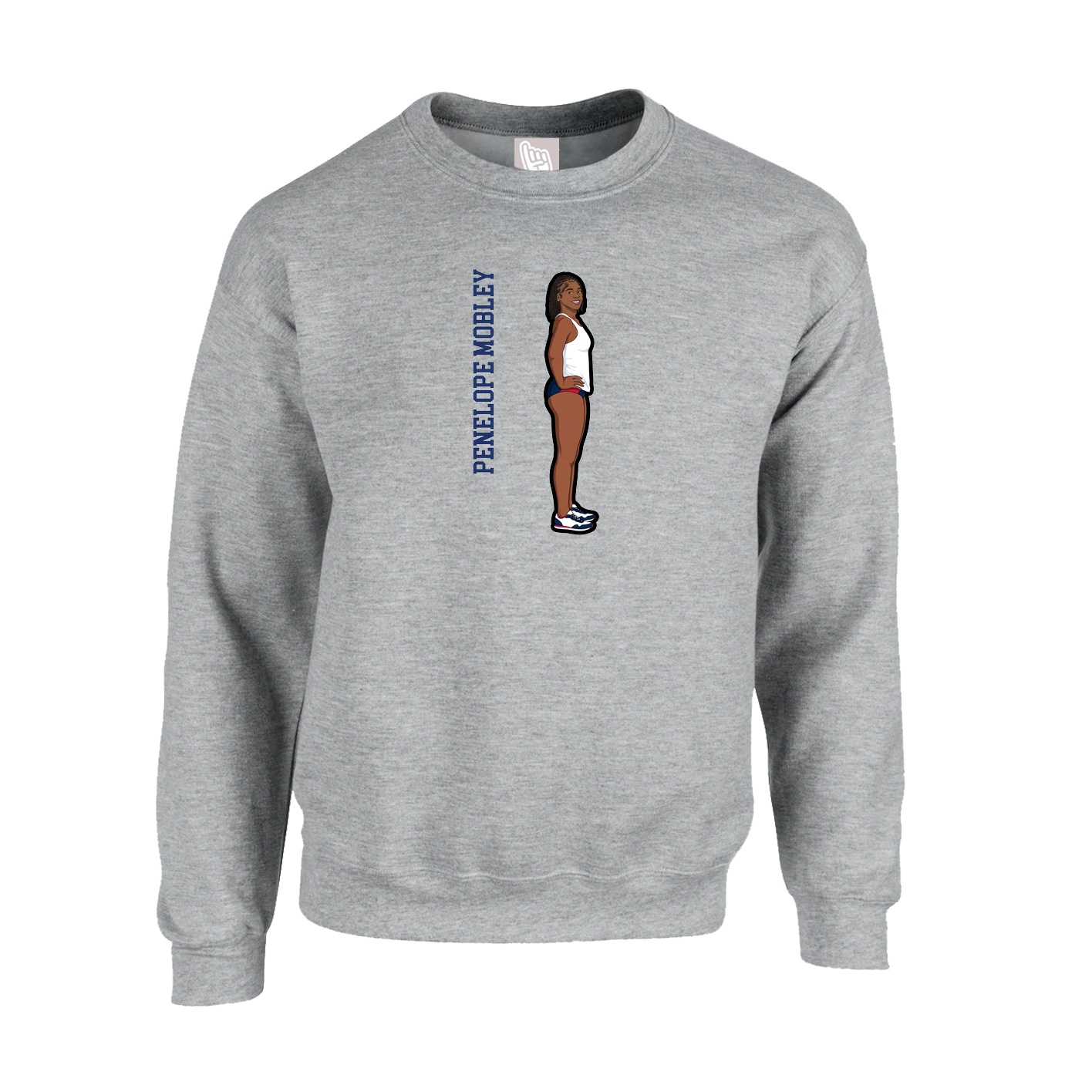 Fleece Crew — Name Vertical in Grey