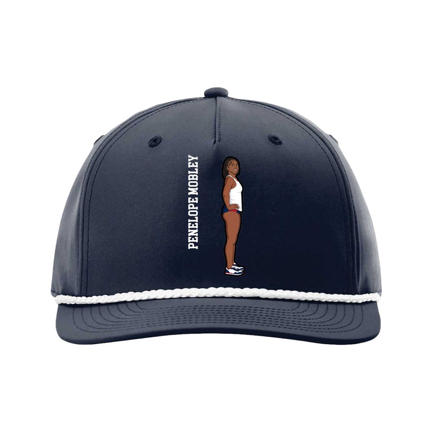 Five-Panel Classic Rope Cap — Name Vertical in Navy