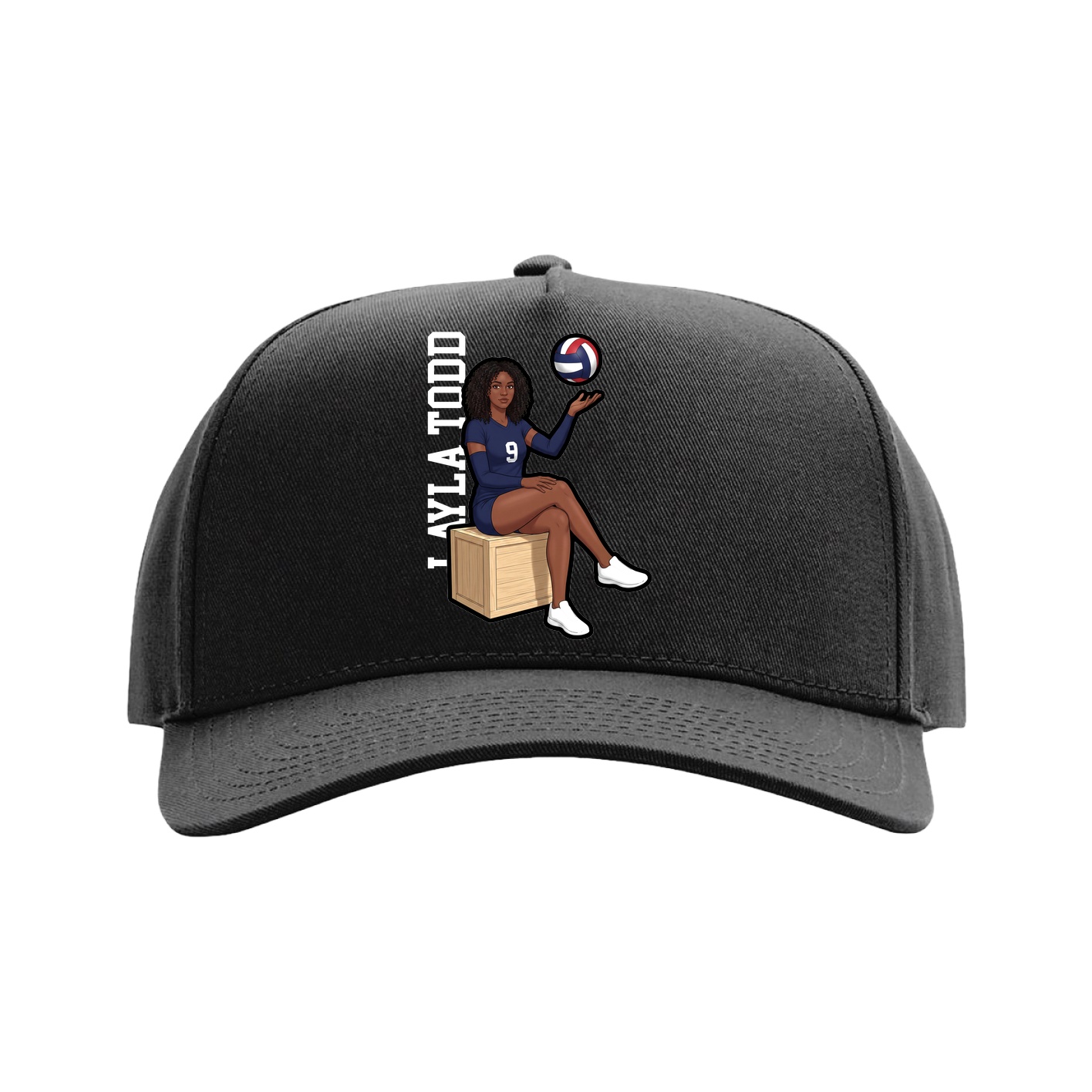 Full Fabric Five-Panel Champ Cap — Name Vertical in Black