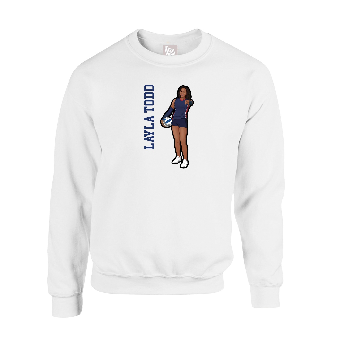 Fleece Crew — Name Vertical in White