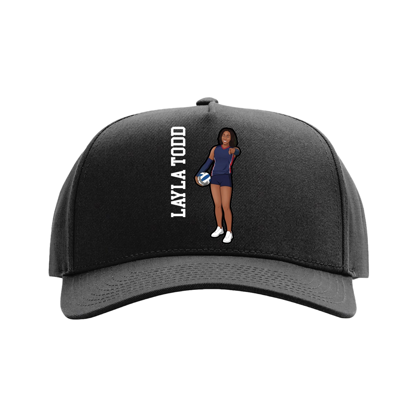 Full Fabric Five-Panel Champ Cap — Name Vertical in Black