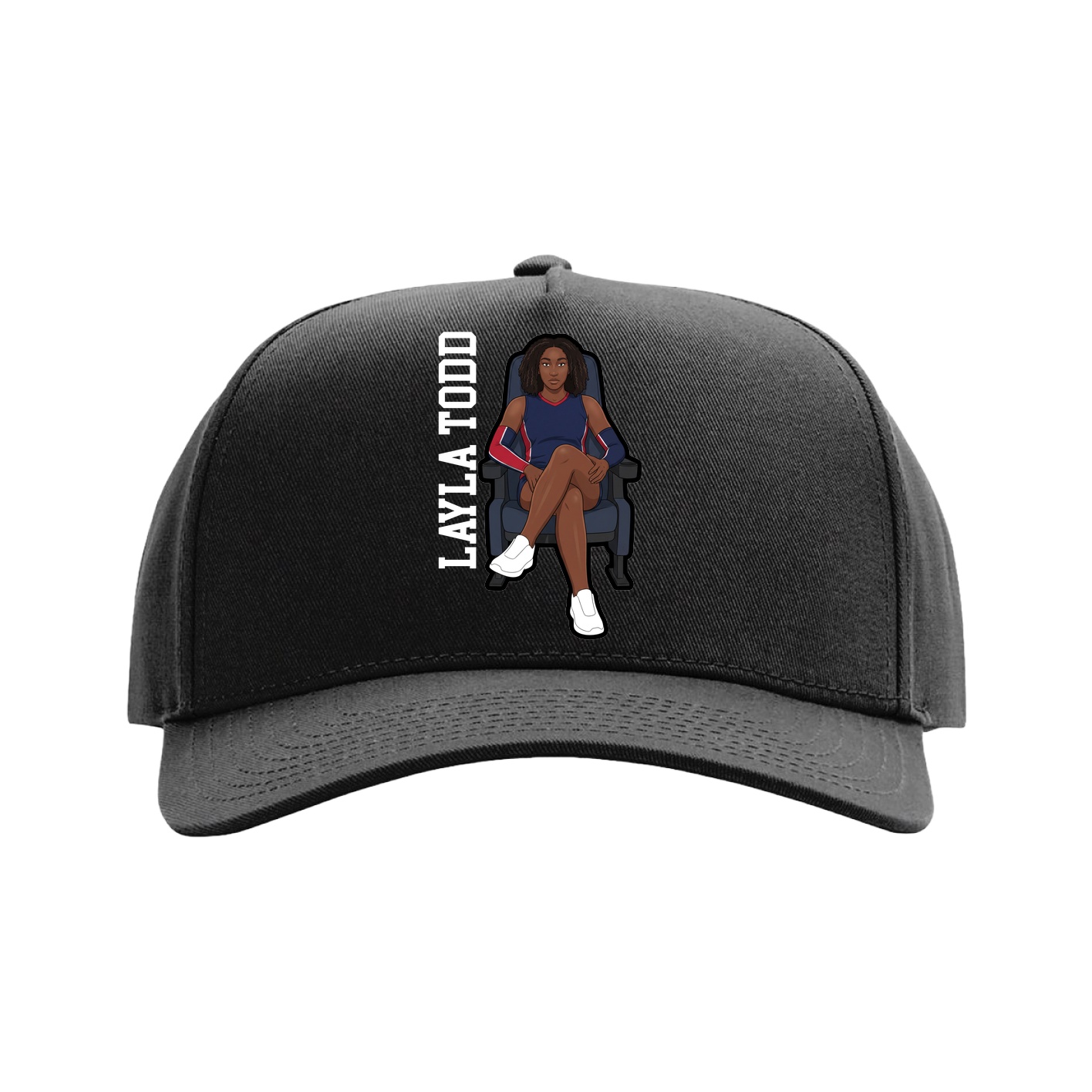 Full Fabric Five-Panel Champ Cap — Name Vertical in Black