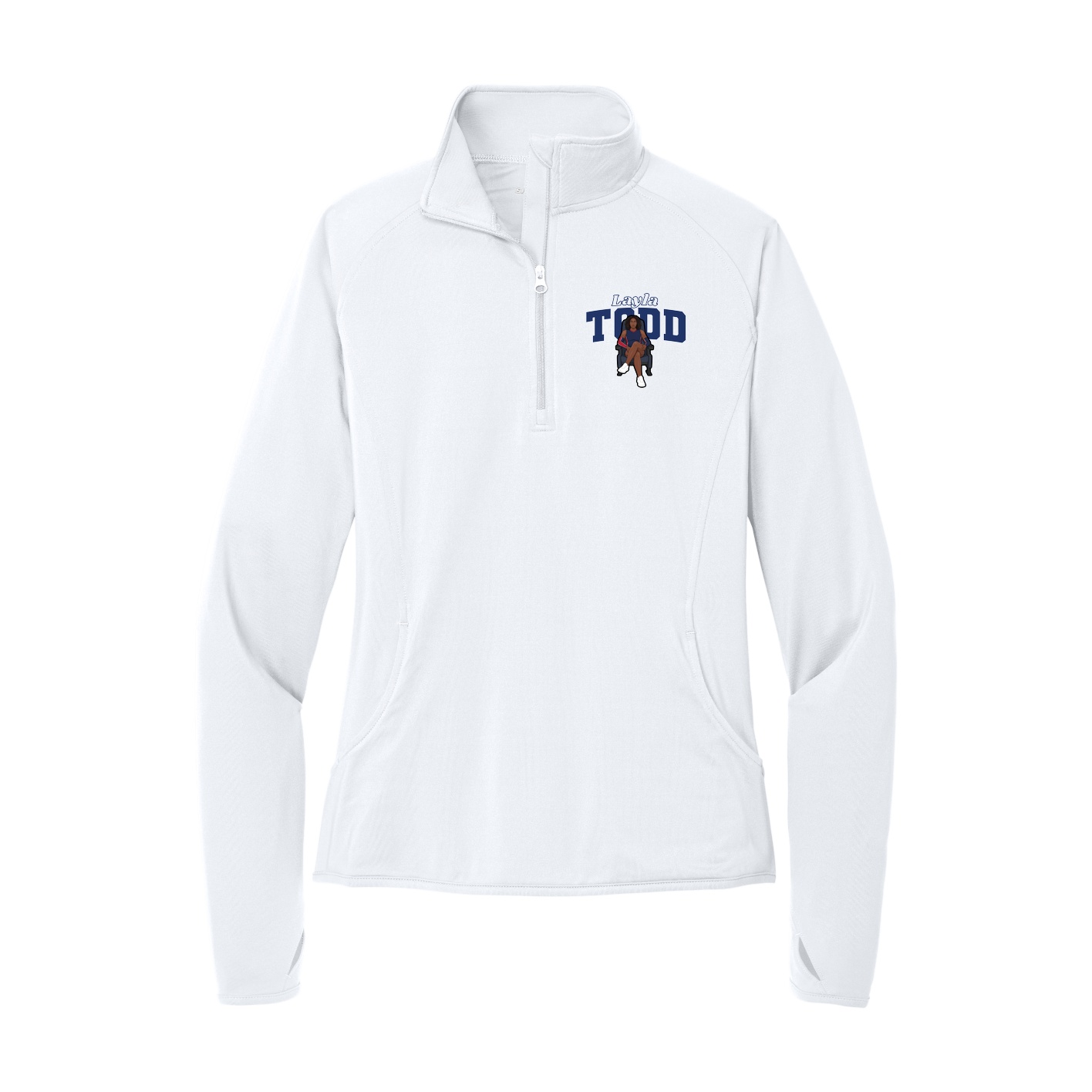 Women's Q-Zip Pullover — Name Arch in White
