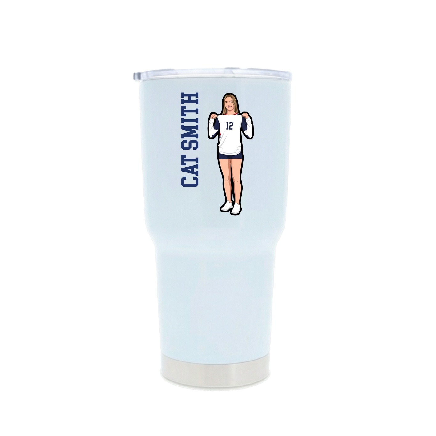 30oz Stainless Steel Tumbler — Name Vertical in White
