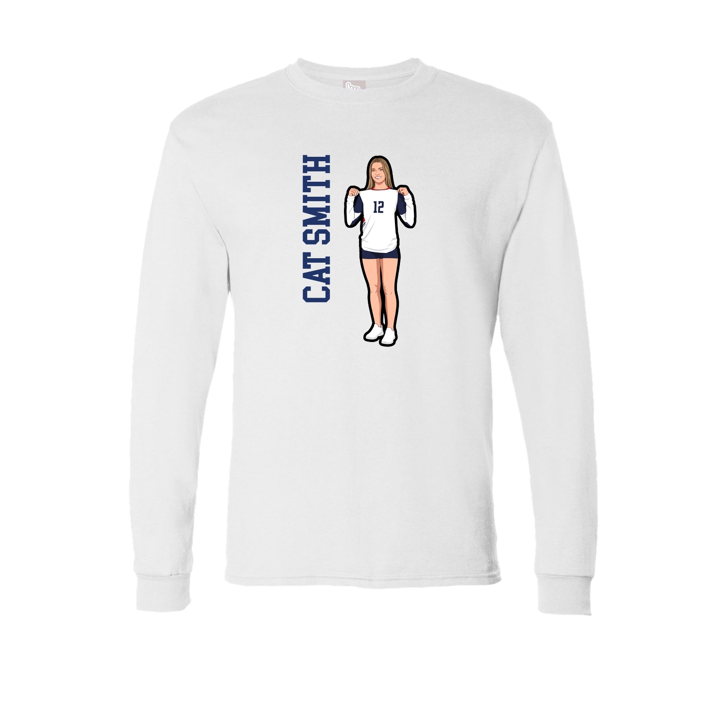 Long Sleeve Tee — Name Vertical in White