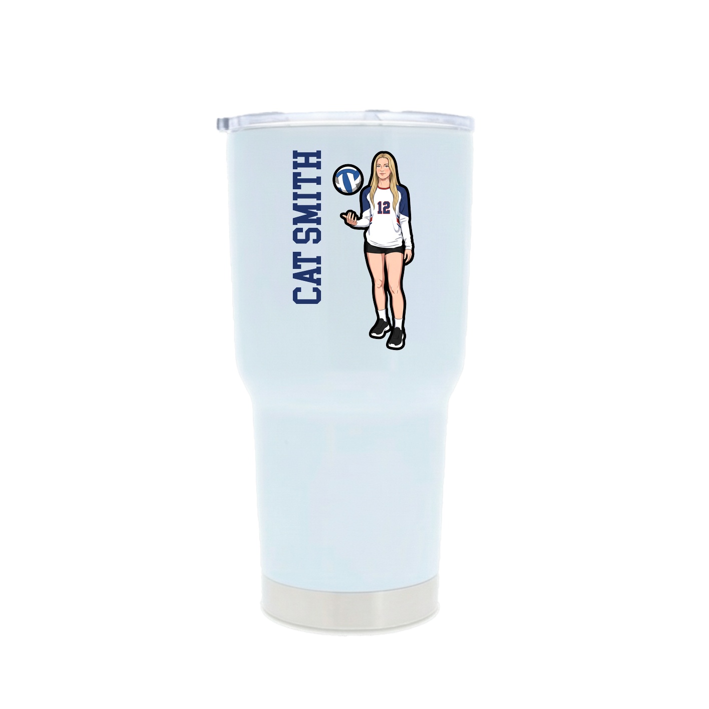 30oz Stainless Steel Tumbler — Name Vertical in White