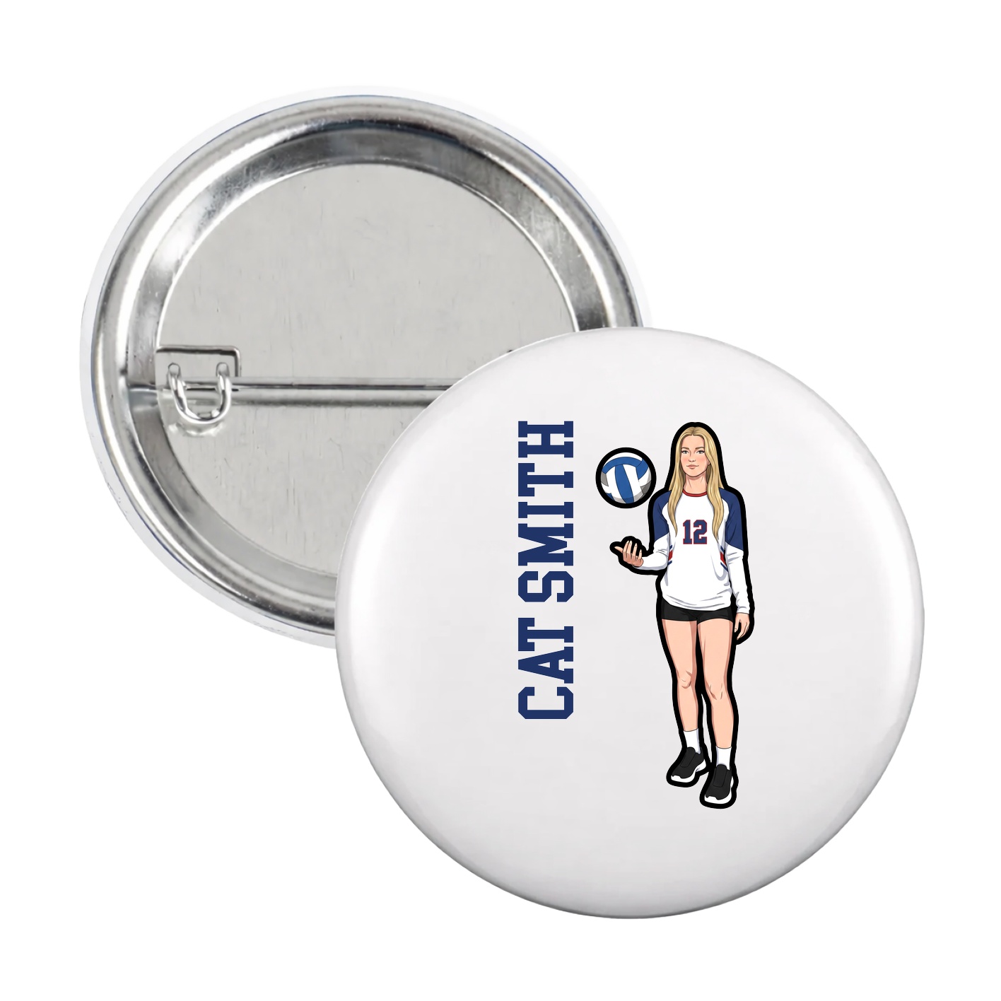 Game Day Button — Name Vertical in White