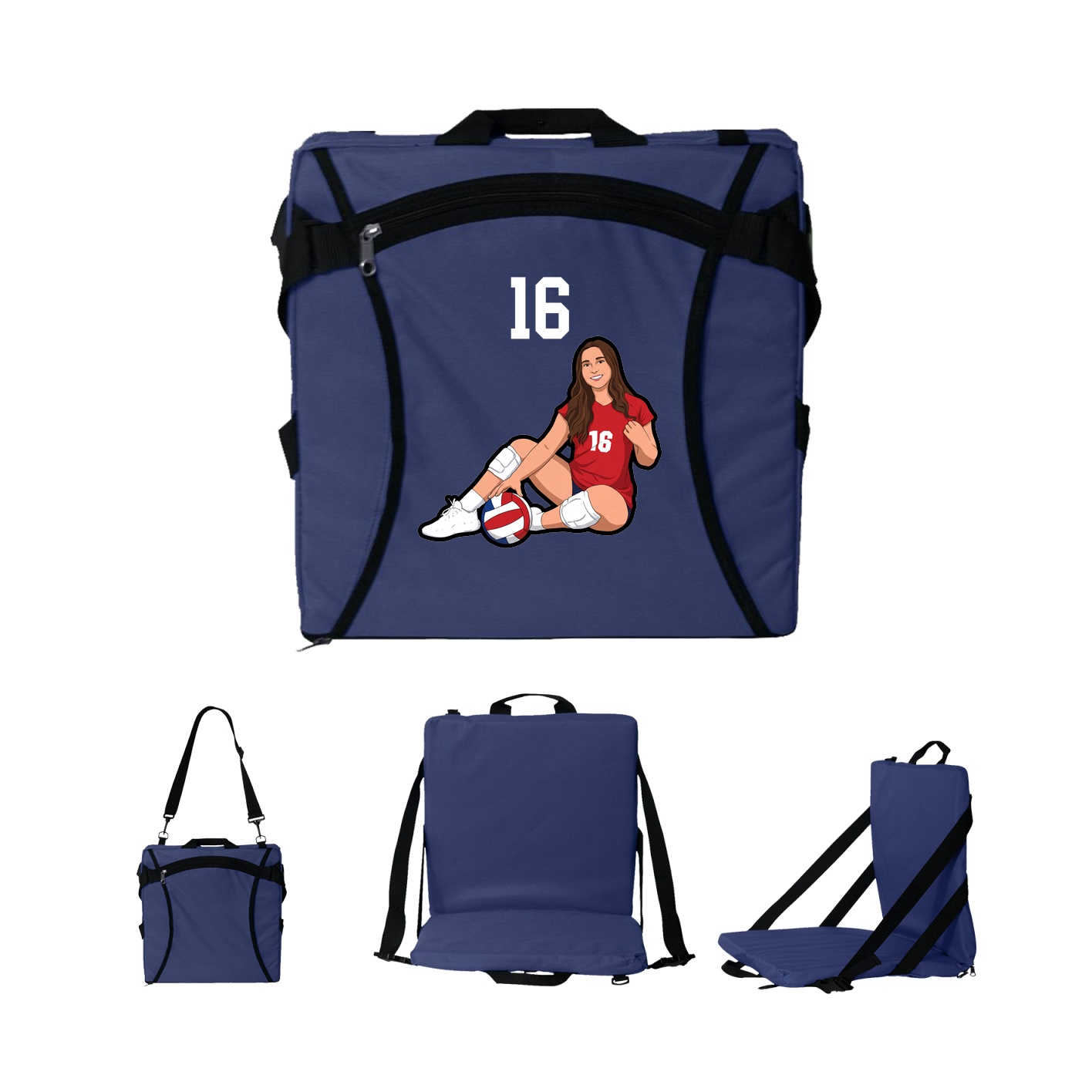 Folding Stadium Seat — Number Top in Navy