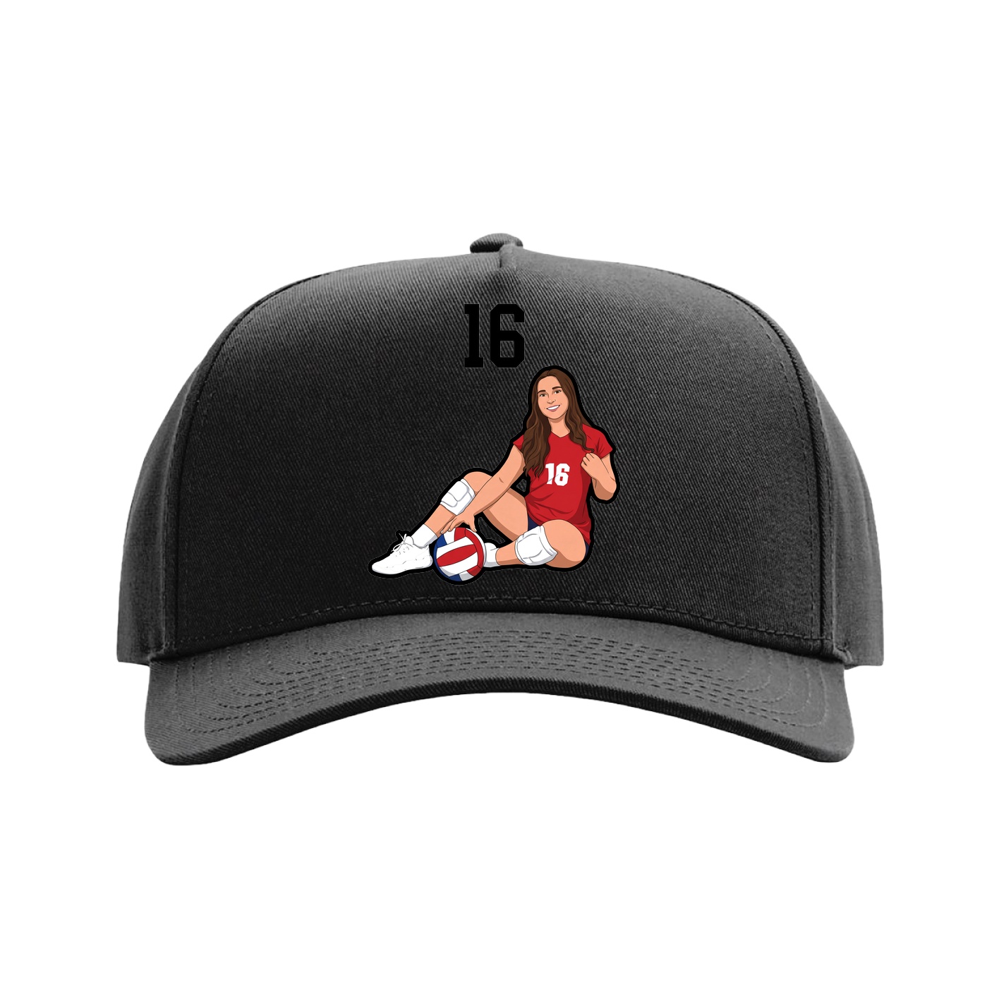 Full Fabric Five-Panel Champ Cap — Number Top in Black