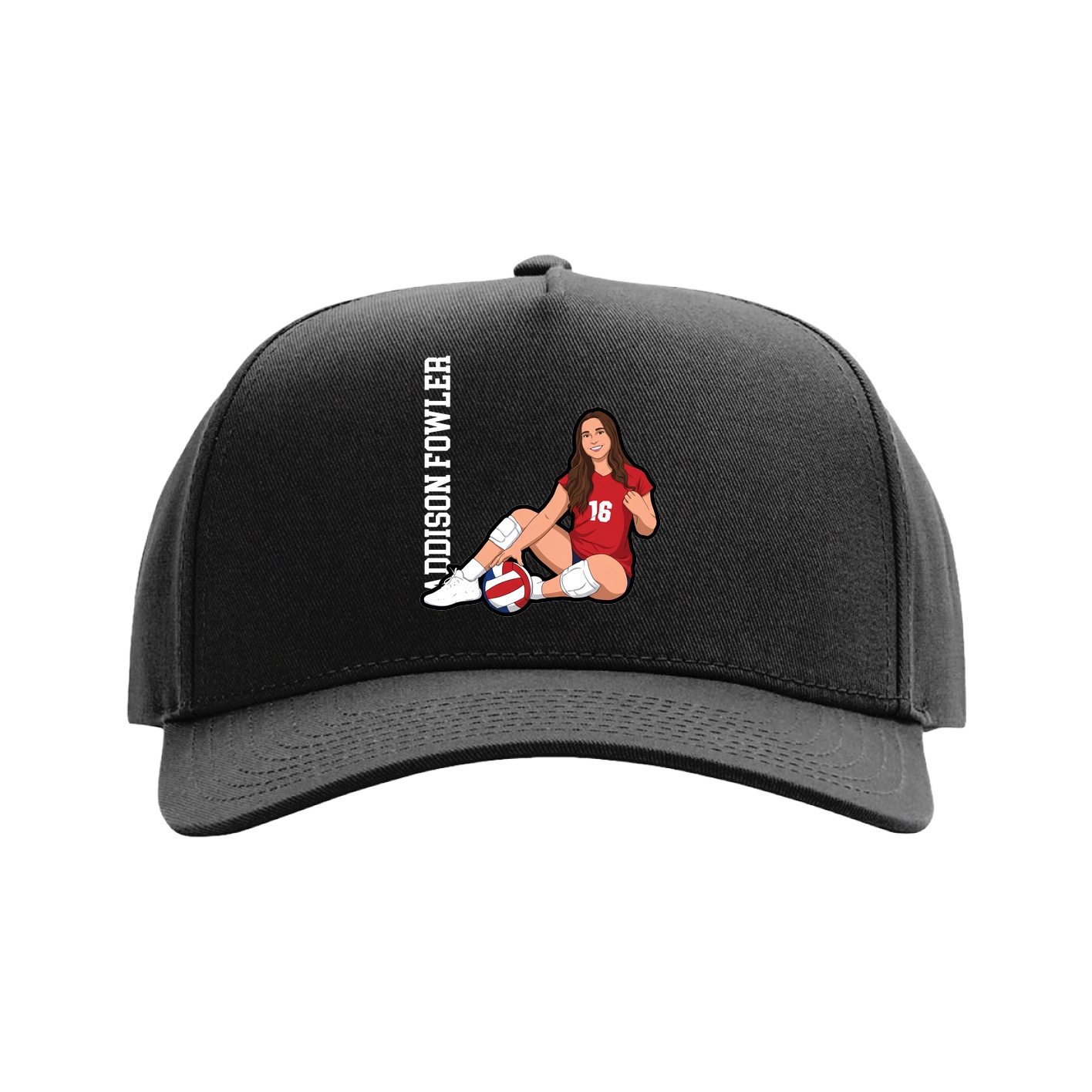 Full Fabric Five-Panel Champ Cap — Name Vertical in Black