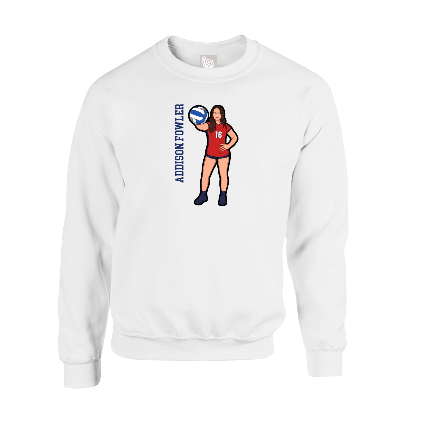 Fleece Crew — Name Vertical in White