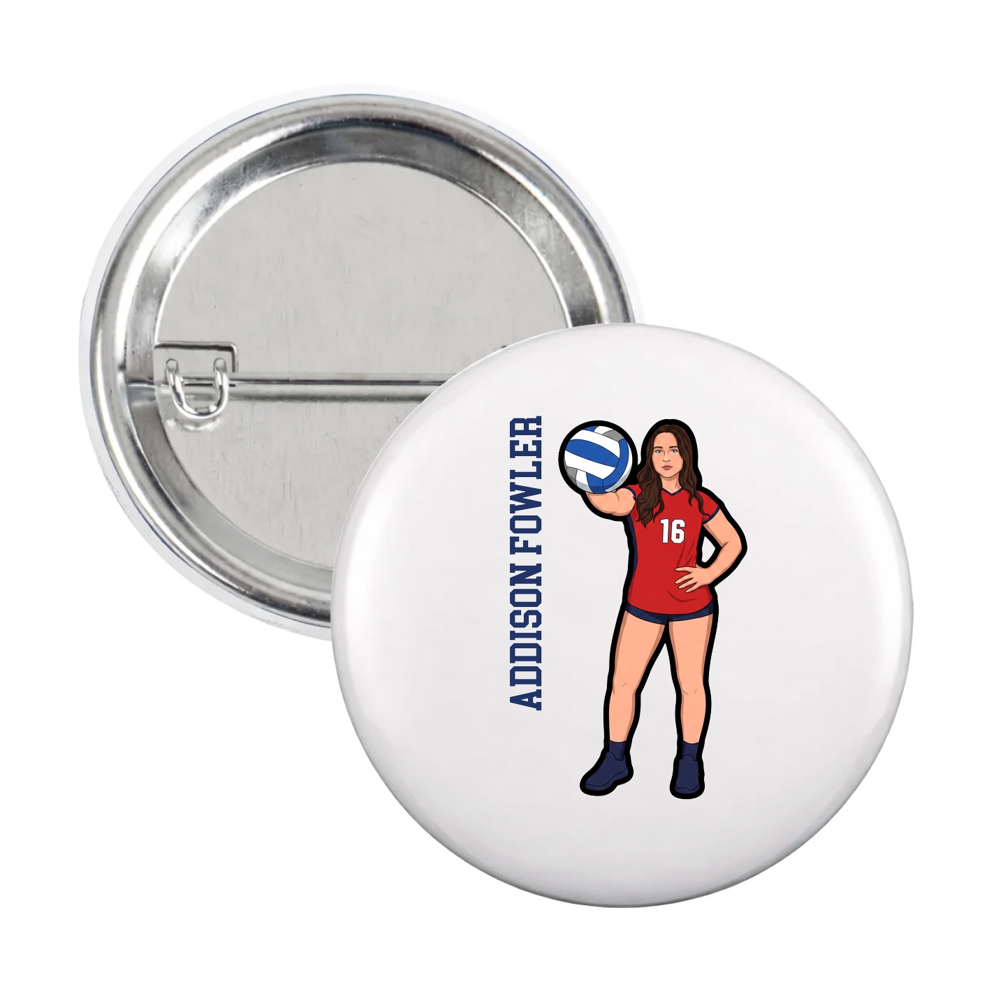 Game Day Button — Name Vertical in White