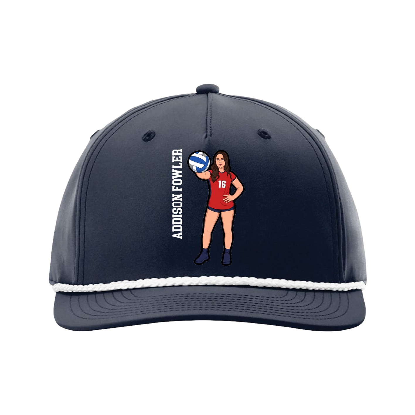 Five-Panel Classic Rope Cap — Name Vertical in Navy