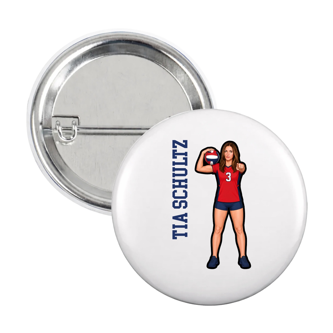 Game Day Button — Name Vertical in White