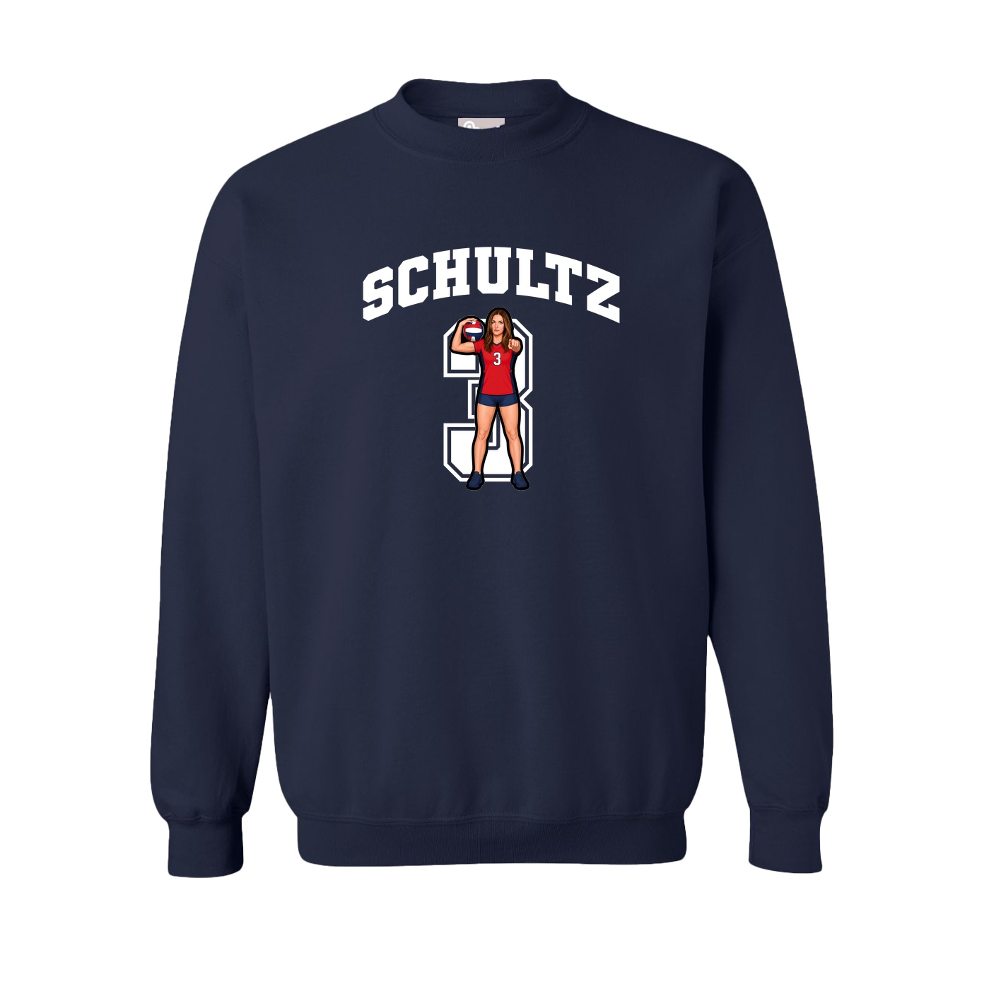Fleece Crew — Number in Navy
