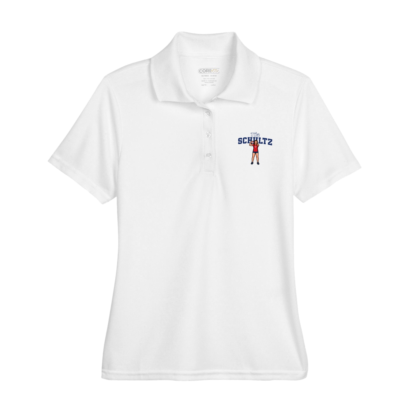 Womens Performance Polo — Name Arch in White