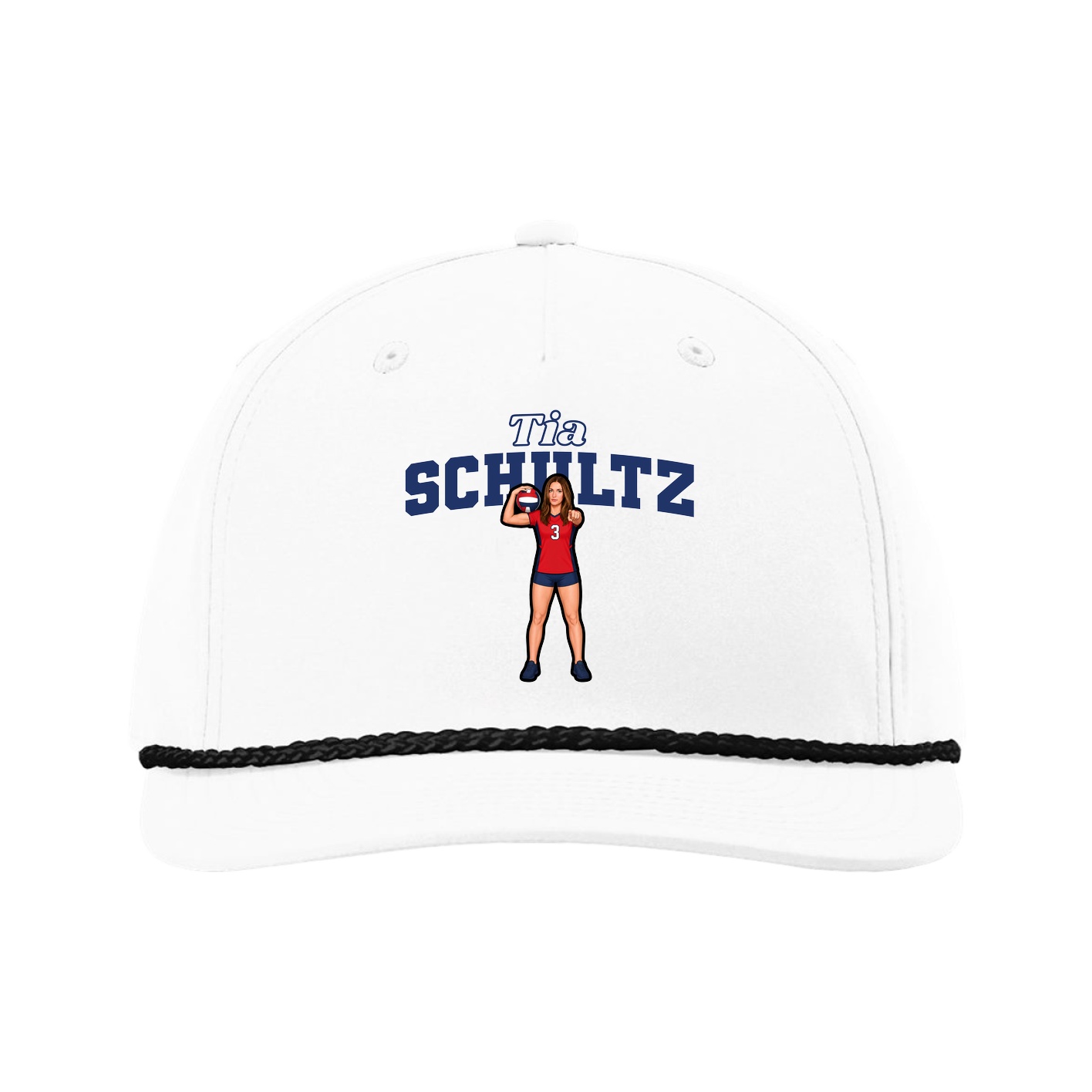 Five-Panel Classic Rope Cap — Name Arch in White