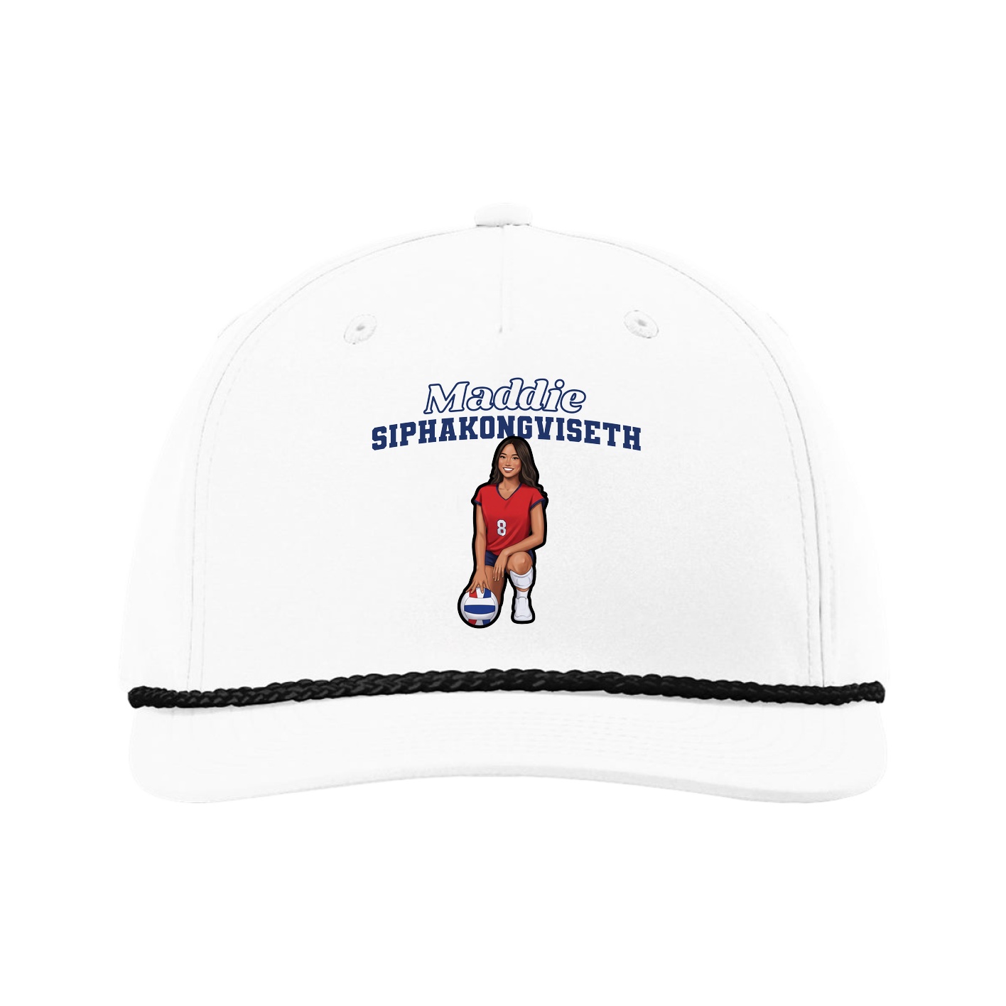 Five-Panel Classic Rope Cap — Name Arch in White