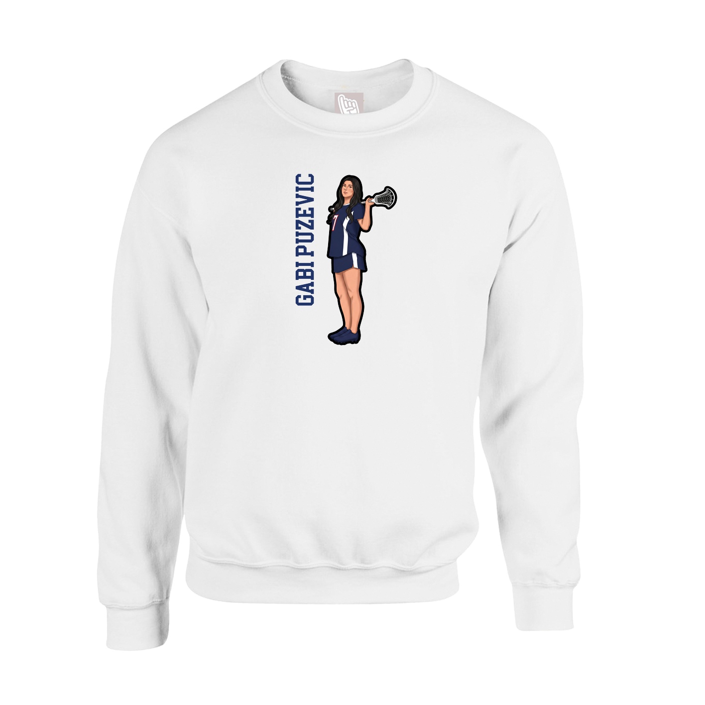 Fleece Crew — Name Vertical in White