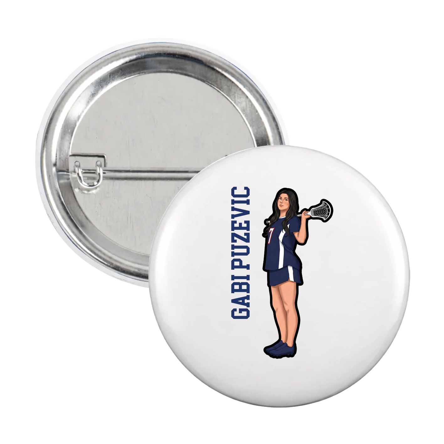 Game Day Button — Name Vertical in White