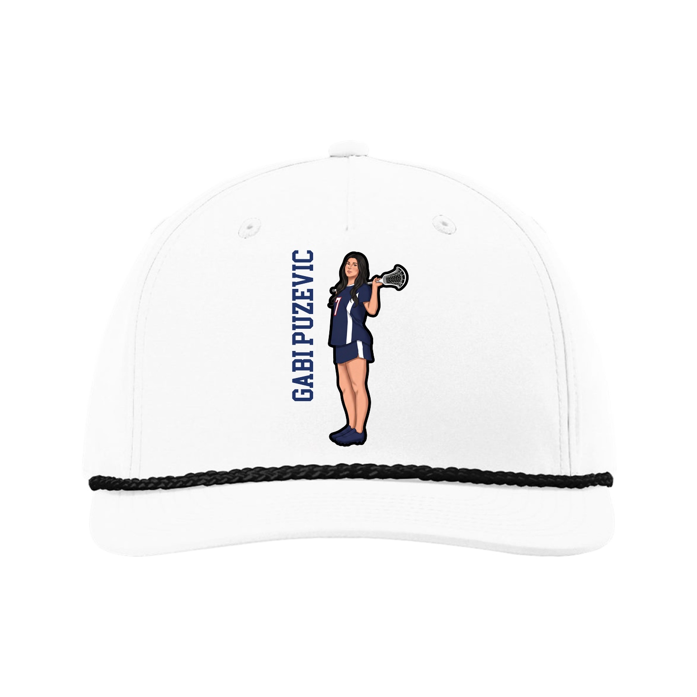 Five-Panel Classic Rope Cap — Name Vertical in White