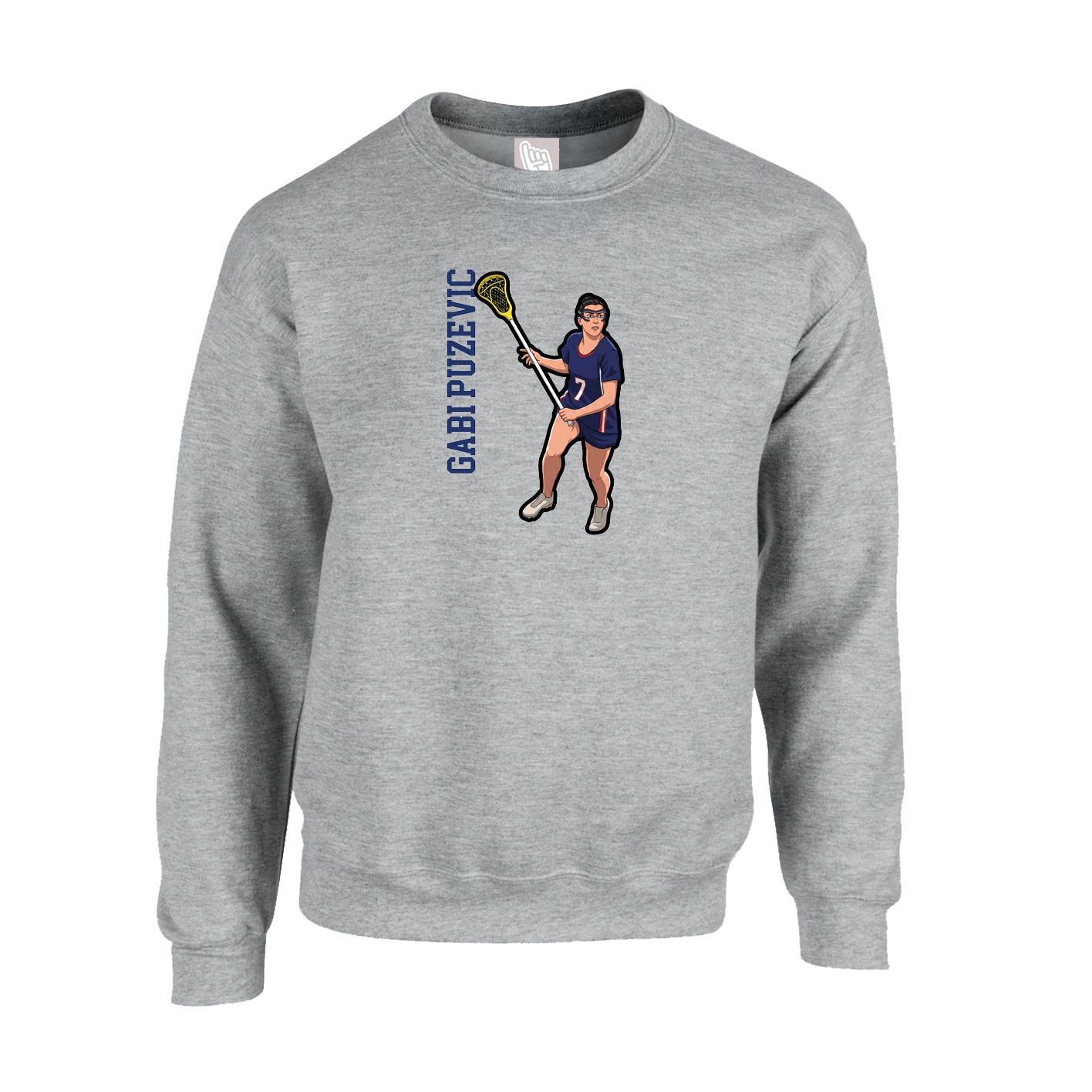 Fleece Crew — Name Vertical in Grey