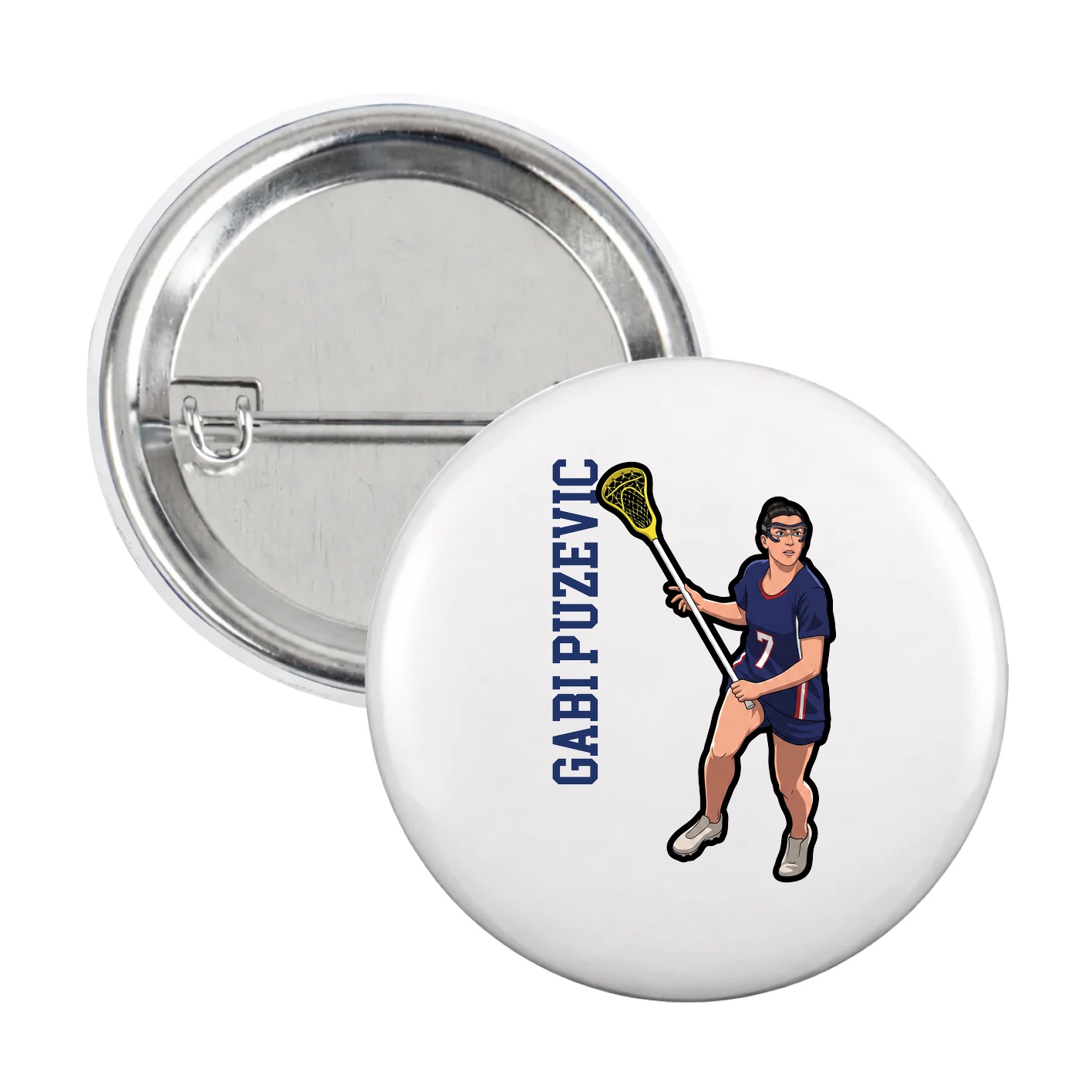 Game Day Button — Name Vertical in White