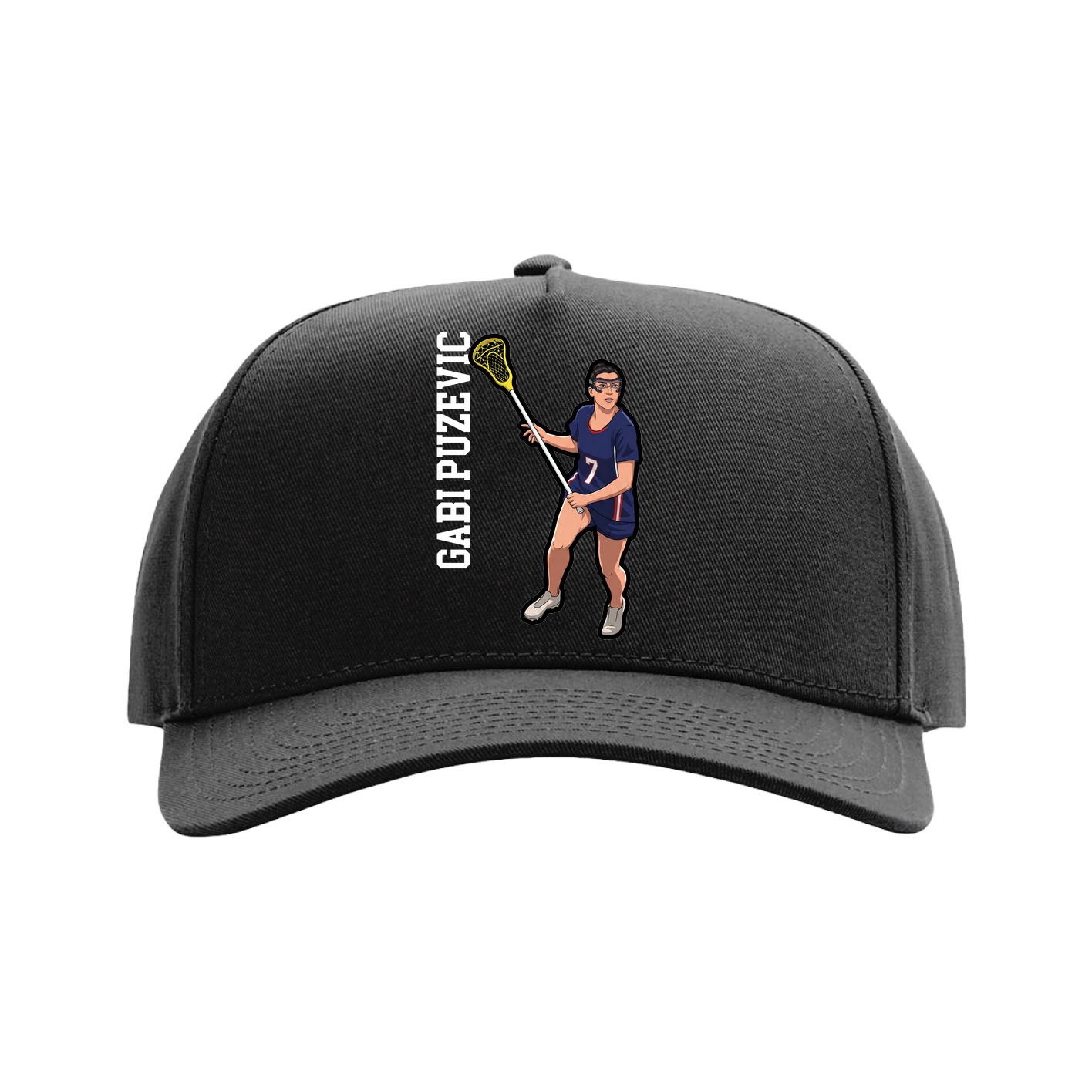 Full Fabric Five-Panel Champ Cap — Name Vertical in Black