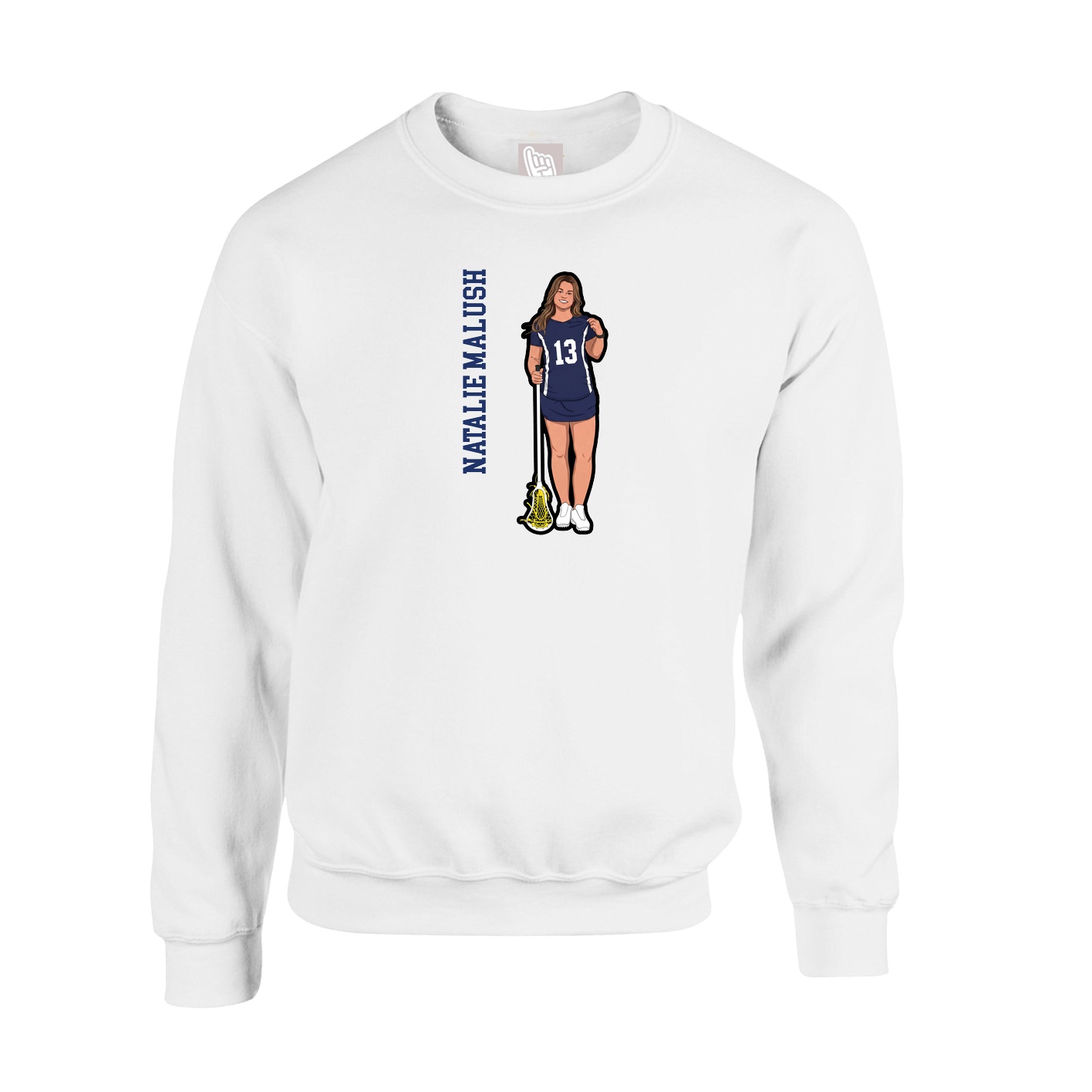 Fleece Crew — Name Vertical in White
