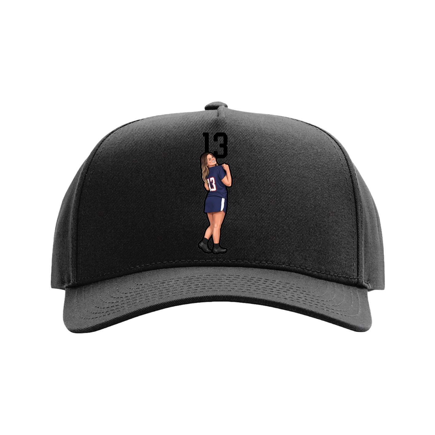Full Fabric Five-Panel Champ Cap — Number Top in Black