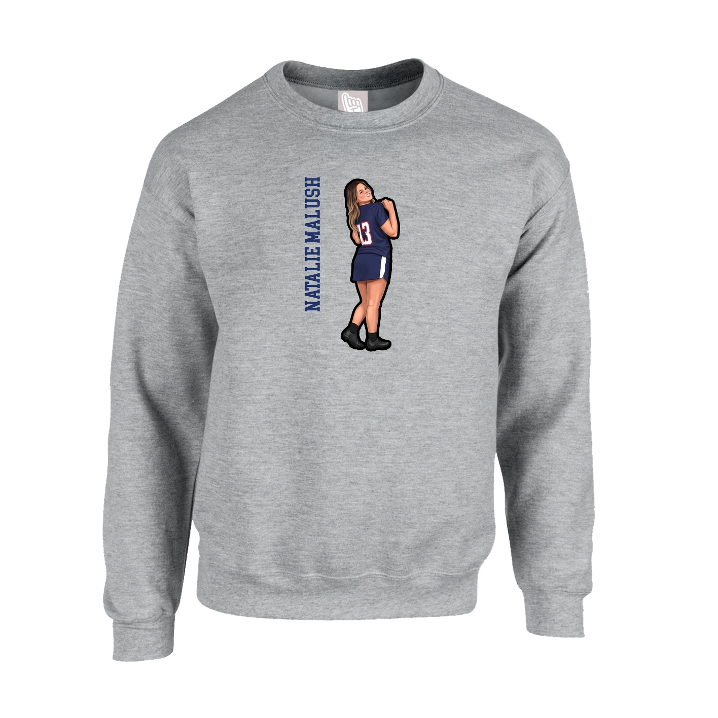 Fleece Crew — Name Vertical in Grey