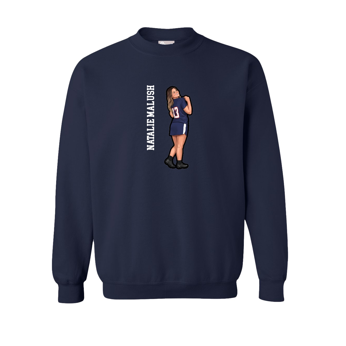 Fleece Crew — Name Vertical in Navy
