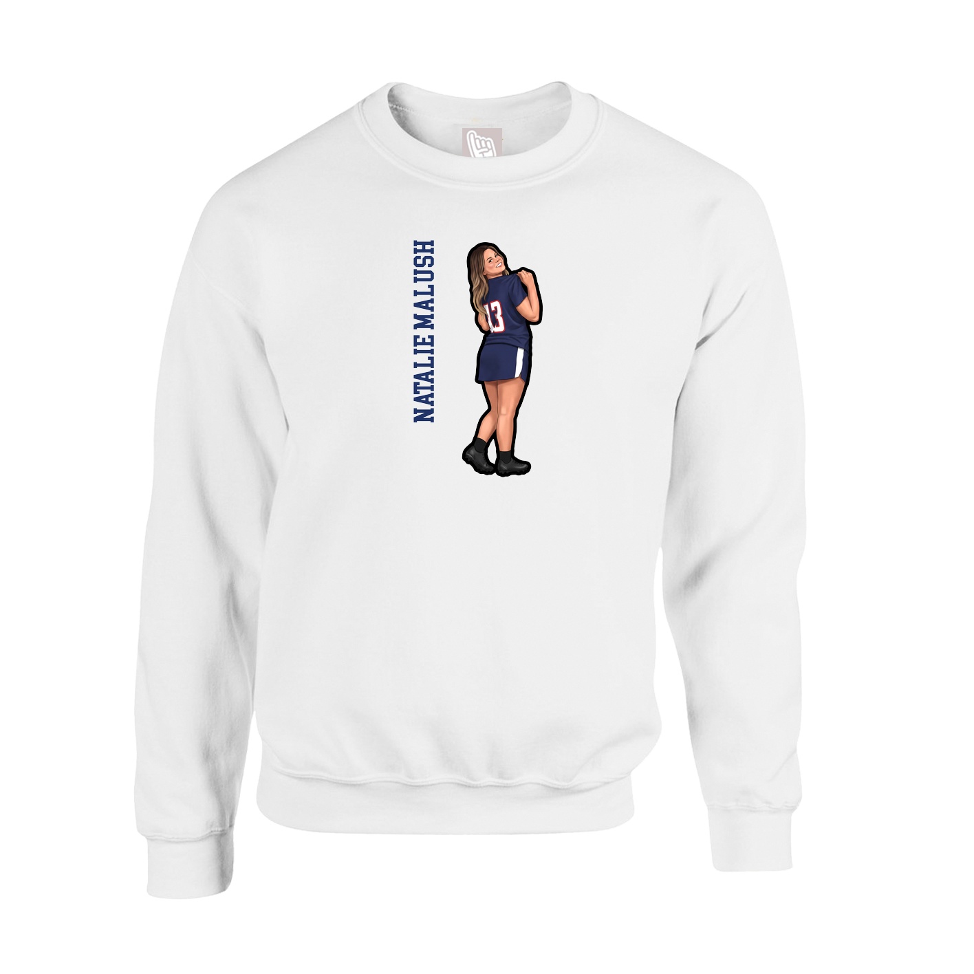 Fleece Crew — Name Vertical in White