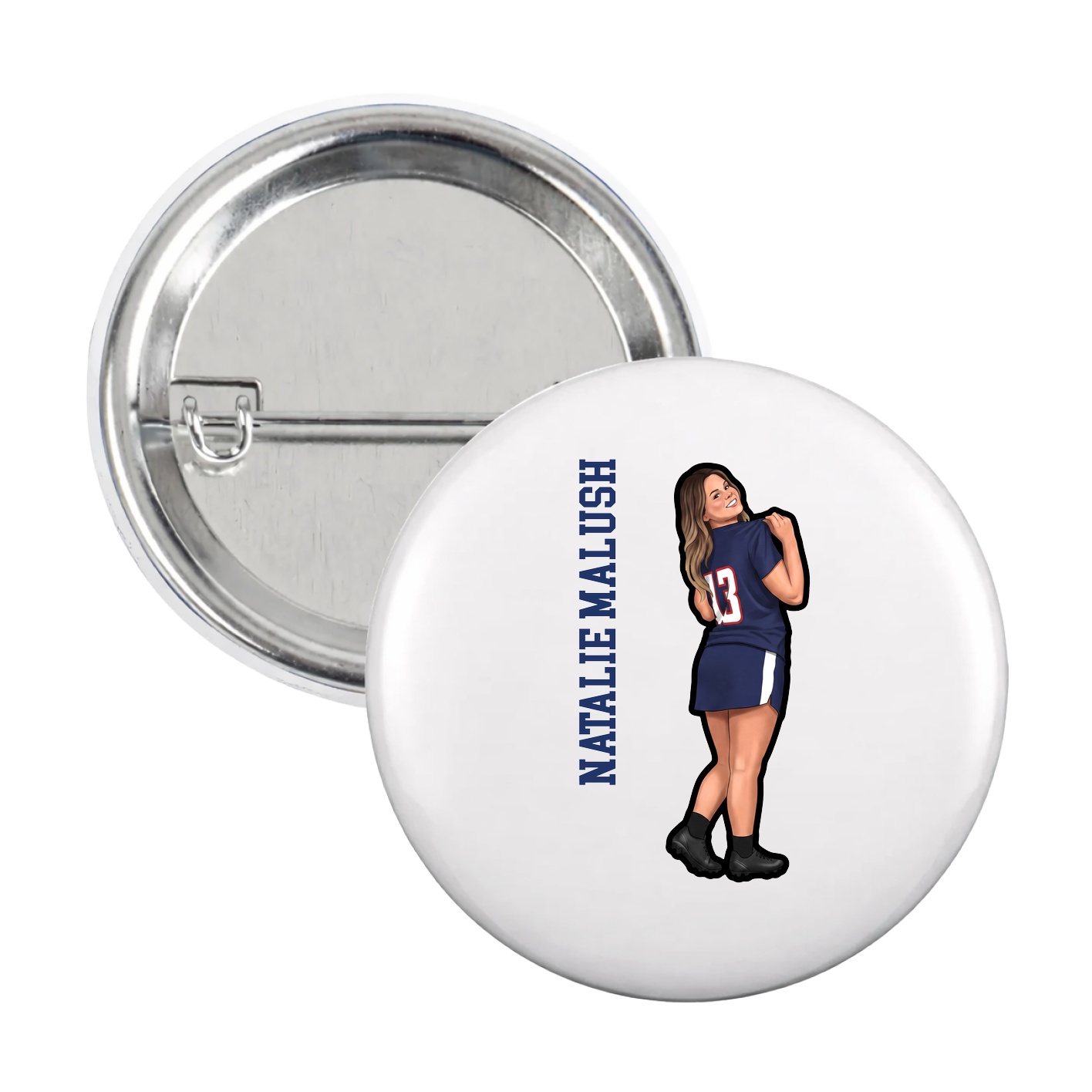 Game Day Button — Name Vertical in White