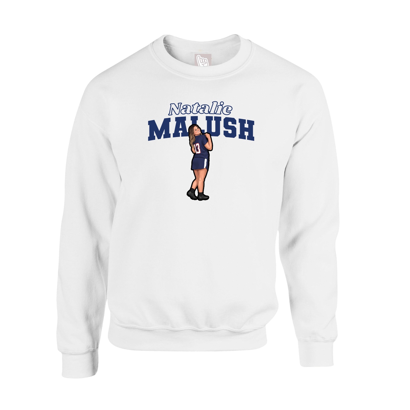 Fleece Crew — Name Arch in White