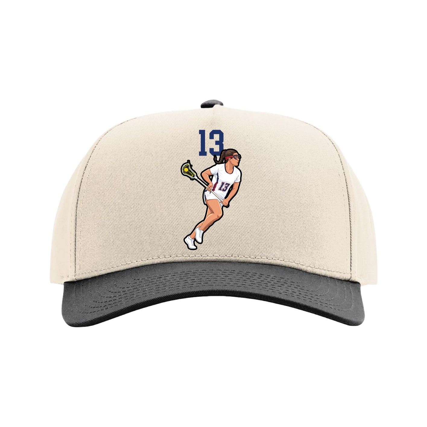 Full Fabric Five-Panel Champ Cap — Number Top in Cream/Black